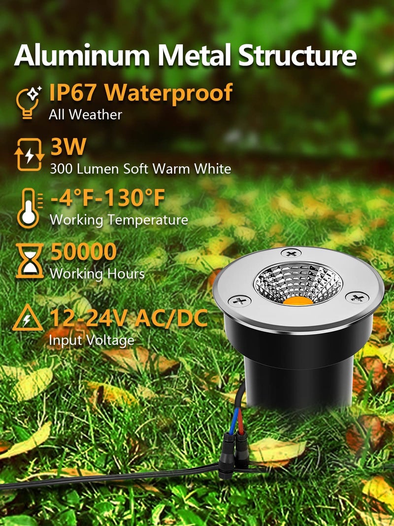 ZUCKEO أضواء المناظر الطبيعية ذات الجهد المنخفض ZUCKEO أضواء بئر LED 3W 12V-24V في الأرض IP67 مقاومة للماء في الهواء الطلق إضاءة المناظر الطبيعية ذات الجهد المنخفض للسطح الممر السطح الدرج الحديقة (8 عبوات أبيض دافئ) - Image 2